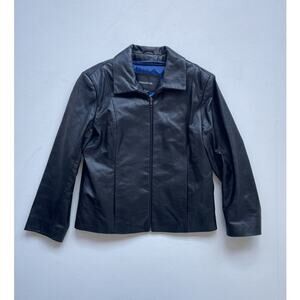 Vtg Y2K Black Leather Collared Zip Up Women's Jacket · M · DUNNE & COLE · 2000s